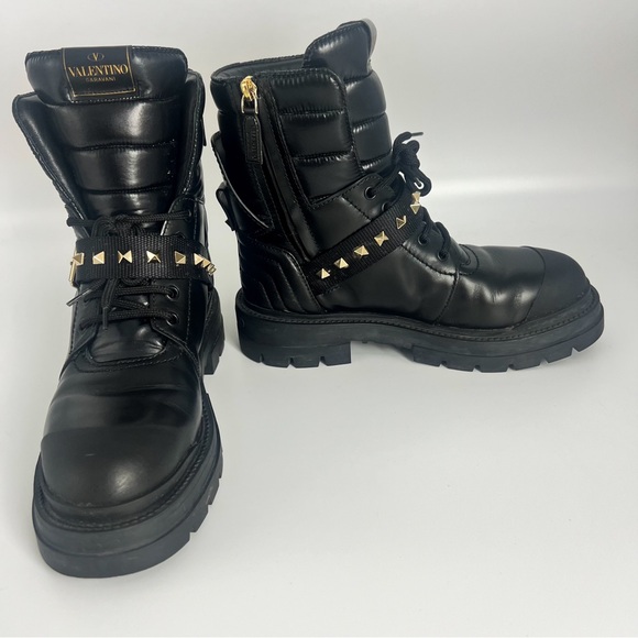 💯 AUTHENTIC VALENTINO GARAVANI CALFSKIN NYLON ROCKSTUD QUILTED WATERPROOF BOOTS - Picture 9 of 14